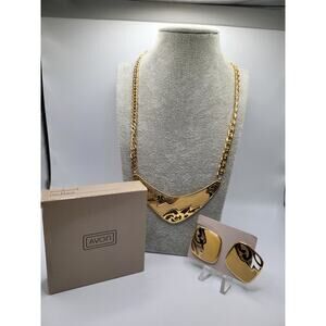 Vintage Avon Scrollwork Necklace and Earrings Set NOS Cream Gold 1980s
